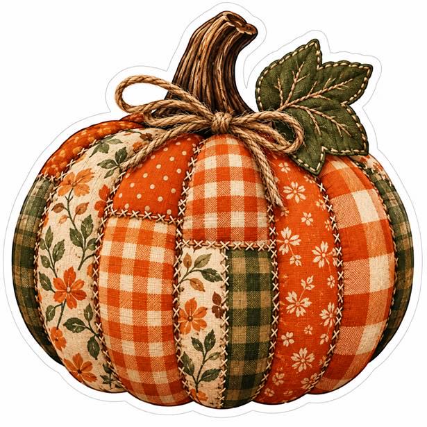 Quilted Patchwork Pumpkin Sticker | Fall Pumpkin Decal | Autumn Farmhouse Sticker | Cute Pumpkin Vinyl Decal | Thanksgiving Sticker – ST 034