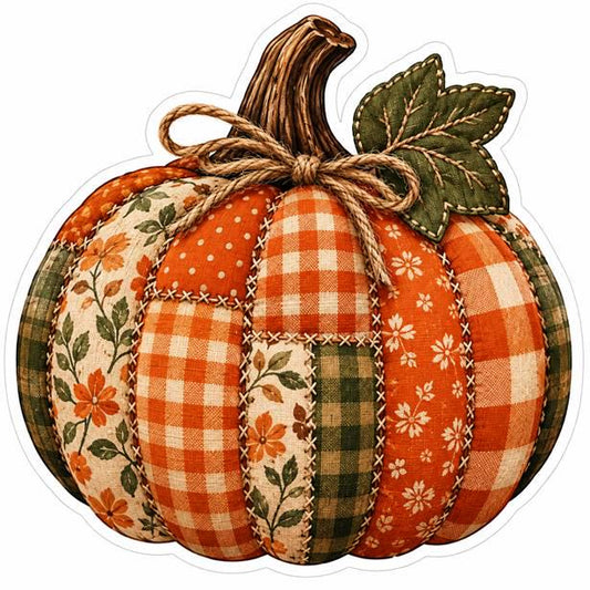 Quilted Patchwork Pumpkin Sticker | Fall Pumpkin Decal | Autumn Farmhouse Sticker | Cute Pumpkin Vinyl Decal | Thanksgiving Sticker – ST 034
