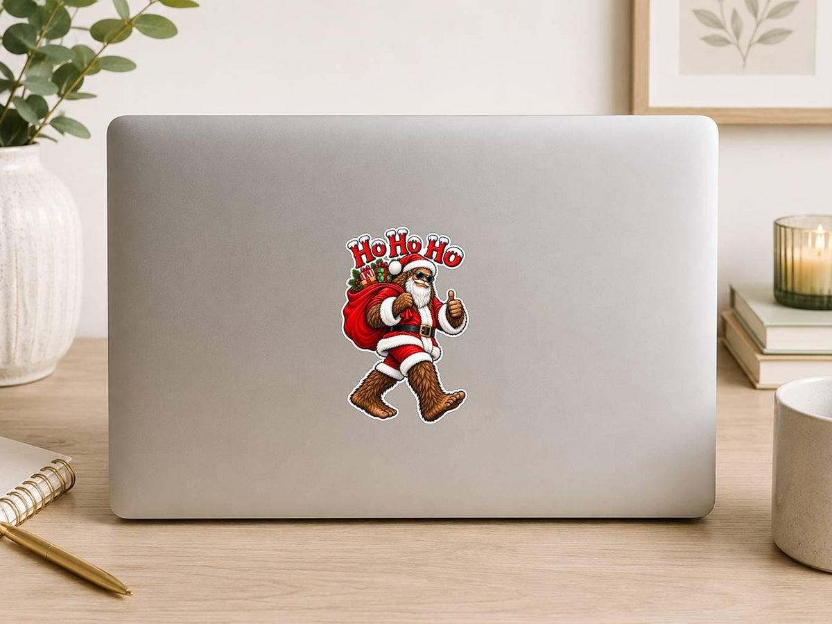 Bigfoot Christmas Sticker | Sasquatch Santa Decal | Ho Ho Ho Bigfoot Sticker | Funny Christmas Vinyl Decal | Cryptid Christmas Gift ST 035