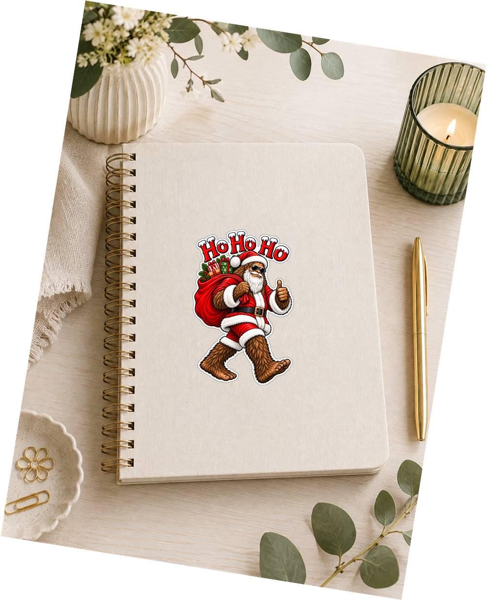 Bigfoot Christmas Sticker | Sasquatch Santa Decal | Ho Ho Ho Bigfoot Sticker | Funny Christmas Vinyl Decal | Cryptid Christmas Gift ST 035