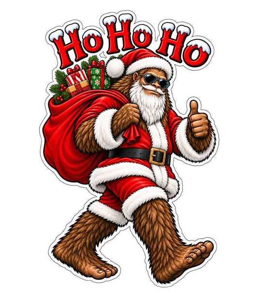 Bigfoot Christmas Sticker | Sasquatch Santa Decal | Ho Ho Ho Bigfoot Sticker | Funny Christmas Vinyl Decal | Cryptid Christmas Gift ST 035