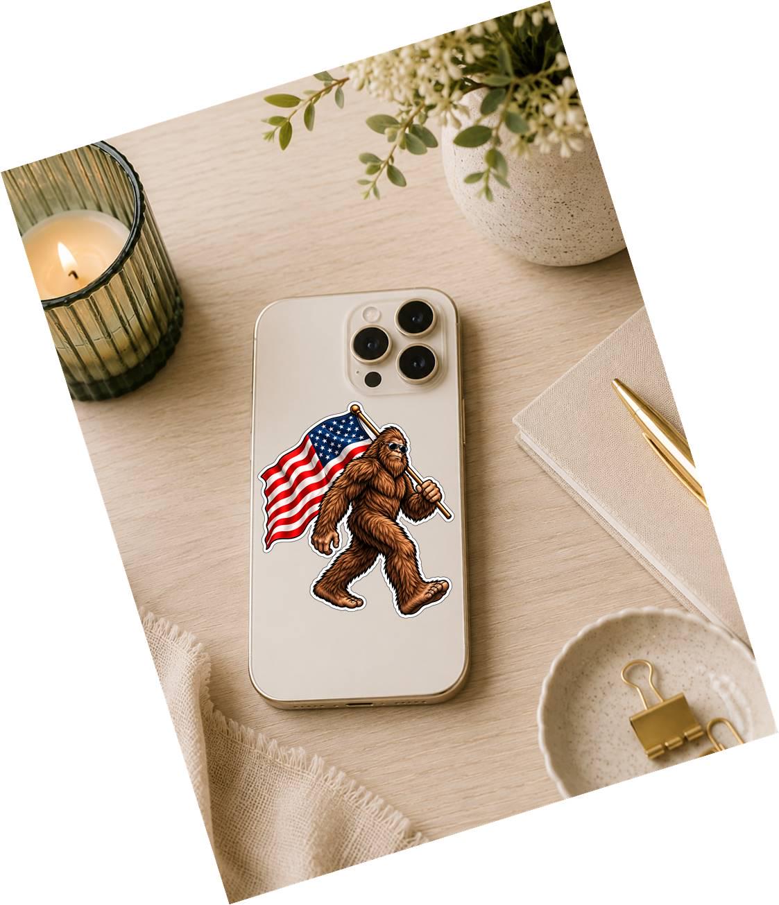 Bigfoot American Flag Sticker | Patriotic Sasquatch Decal | USA Bigfoot Sticker | American Bigfoot Vinyl Decal | Cryptid Gift ST 040