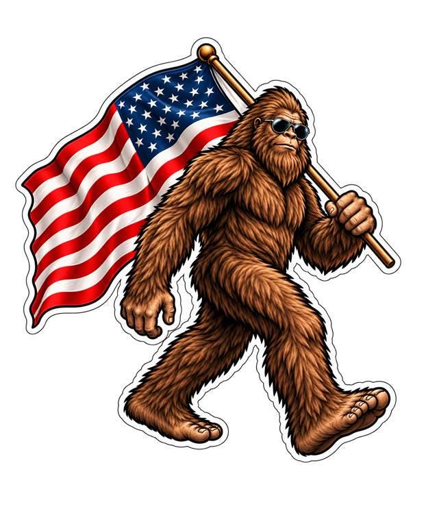 Bigfoot American Flag Sticker | Patriotic Sasquatch Decal | USA Bigfoot Sticker | American Bigfoot Vinyl Decal | Cryptid Gift ST 040