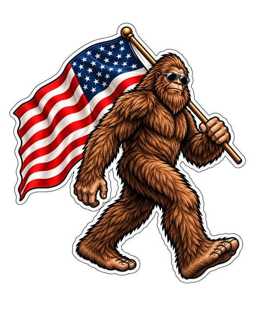 Bigfoot American Flag Sticker | Patriotic Sasquatch Decal | USA Bigfoot Sticker | American Bigfoot Vinyl Decal | Cryptid Gift ST 040