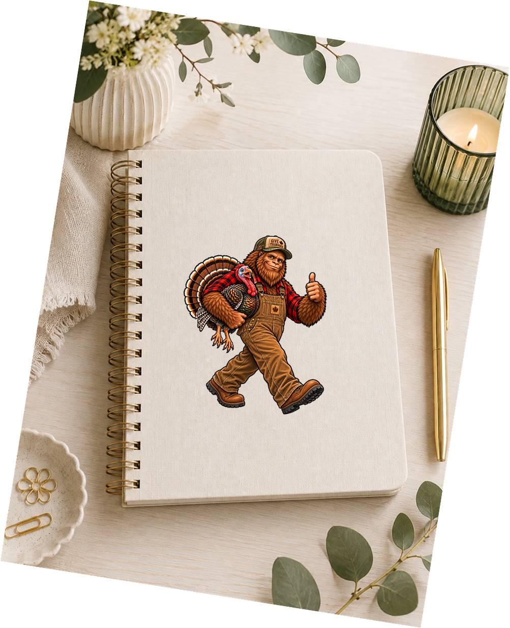 Bigfoot Thanksgiving Sticker, Sasquatch with Turkey Vinyl Decal, Funny Fall Cryptid Sticker – ST 037