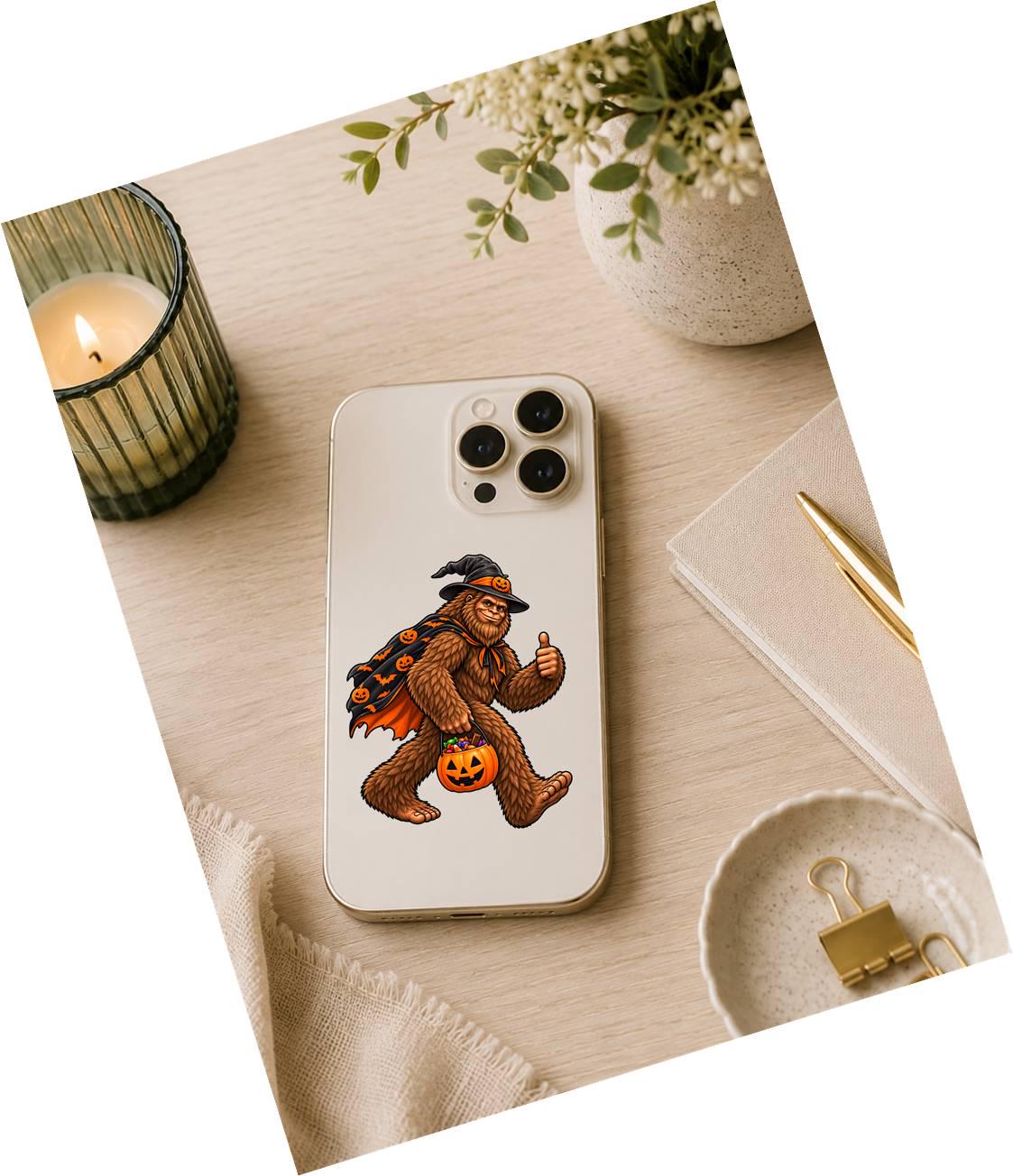 Bigfoot Trick or Treat Sticker, Halloween Sasquatch Decal, Funny Bigfoot Halloween Sticker, Cryptid Halloween Gift – ST 039