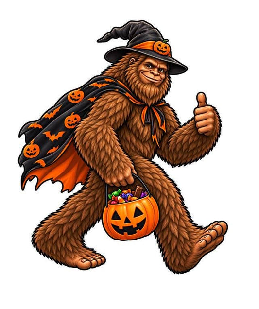 Bigfoot Trick or Treat Sticker, Halloween Sasquatch Decal, Funny Bigfoot Halloween Sticker, Cryptid Halloween Gift – ST 039