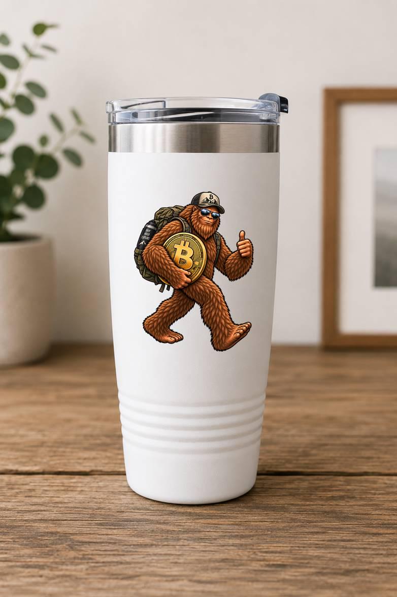 Bigfoot Bitcoin Sticker, Sasquatch Crypto Vinyl Decal, BTC Cryptocurrency Sticker – ST 041