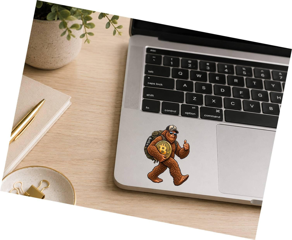 Bigfoot Bitcoin Sticker, Sasquatch Crypto Vinyl Decal, BTC Cryptocurrency Sticker – ST 041