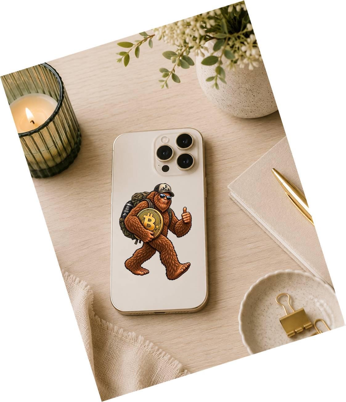 Bigfoot Bitcoin Sticker, Sasquatch Crypto Vinyl Decal, BTC Cryptocurrency Sticker – ST 041