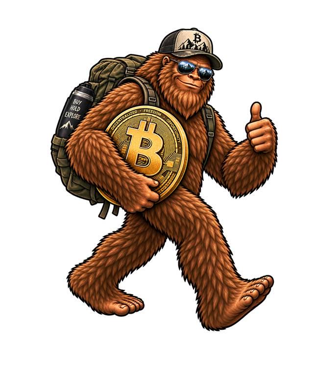 Bigfoot Bitcoin Sticker, Sasquatch Crypto Vinyl Decal, BTC Cryptocurrency Sticker – ST 041