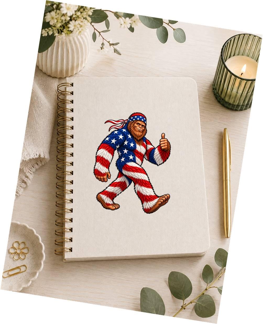 Patriotic Bigfoot Sticker, American Flag Sasquatch Vinyl Decal, Red White Blue Cryptid – ST 042