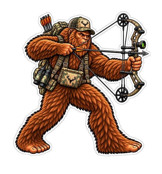 Bigfoot Bow Hunting Sticker, Sasquatch Archer Vinyl Decal, Bowhunter Hunting Sticker – ST 043