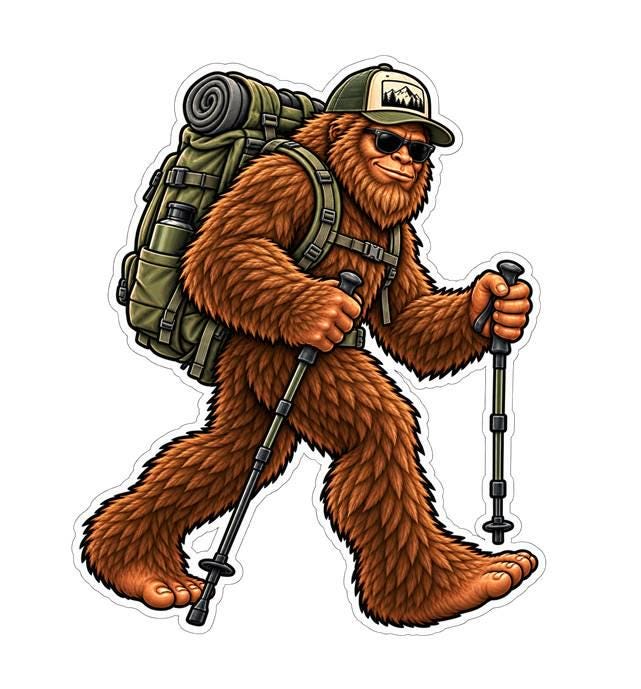 Bigfoot Hiking Sticker, Sasquatch Hiker Vinyl Decal, Backpacking Outdoor Sticker – ST 044