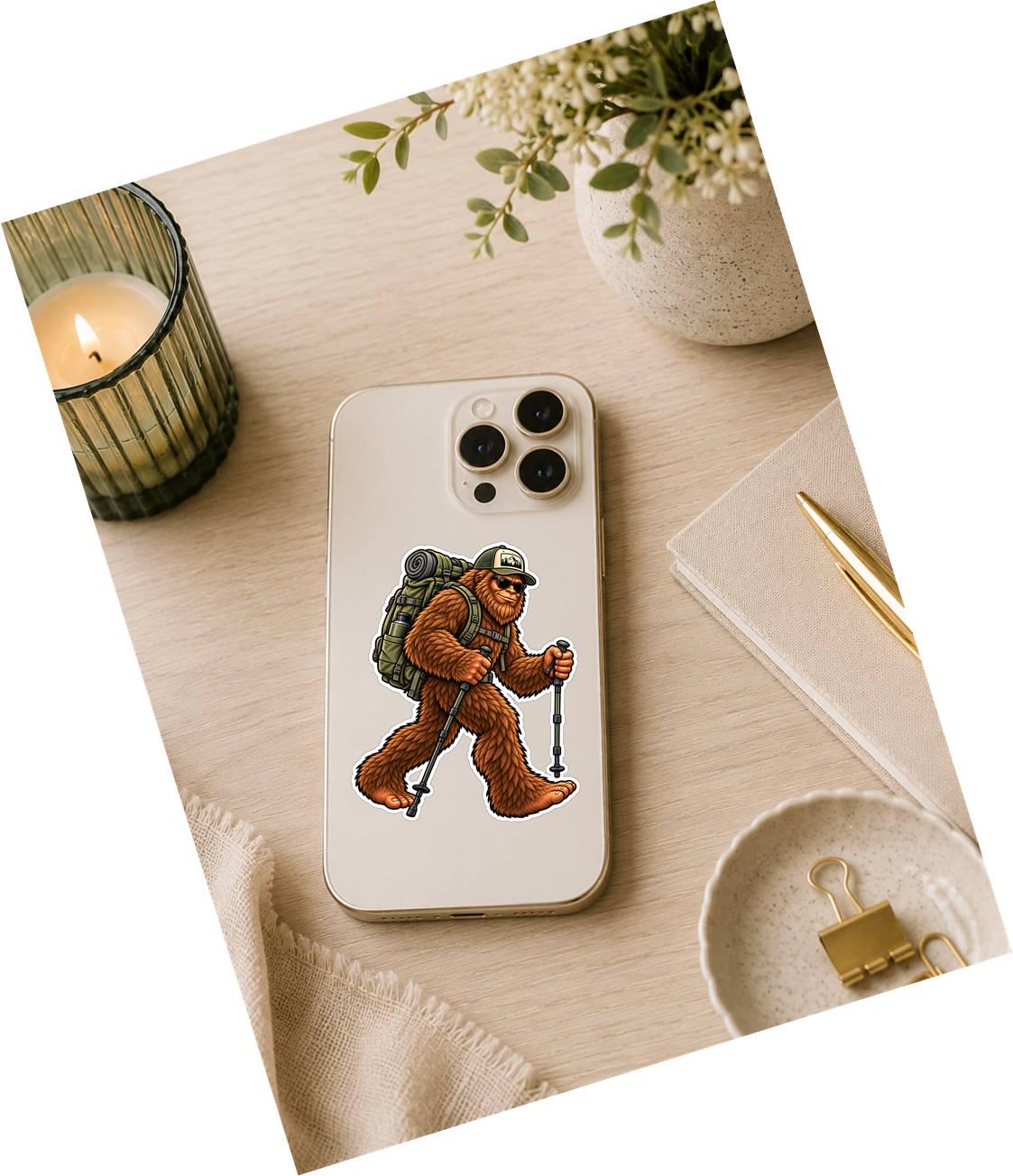 Bigfoot Hiking Sticker, Sasquatch Hiker Vinyl Decal, Backpacking Outdoor Sticker – ST 044