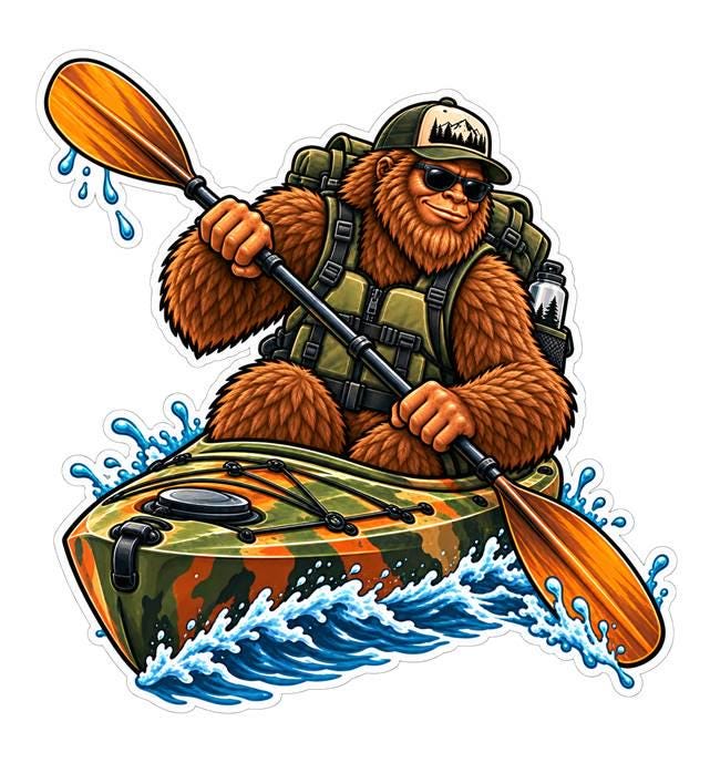 Bigfoot Kayaking Sticker, Sasquatch Kayak Vinyl Decal, Funny Kayaker Outdoor Sticker – ST 046
