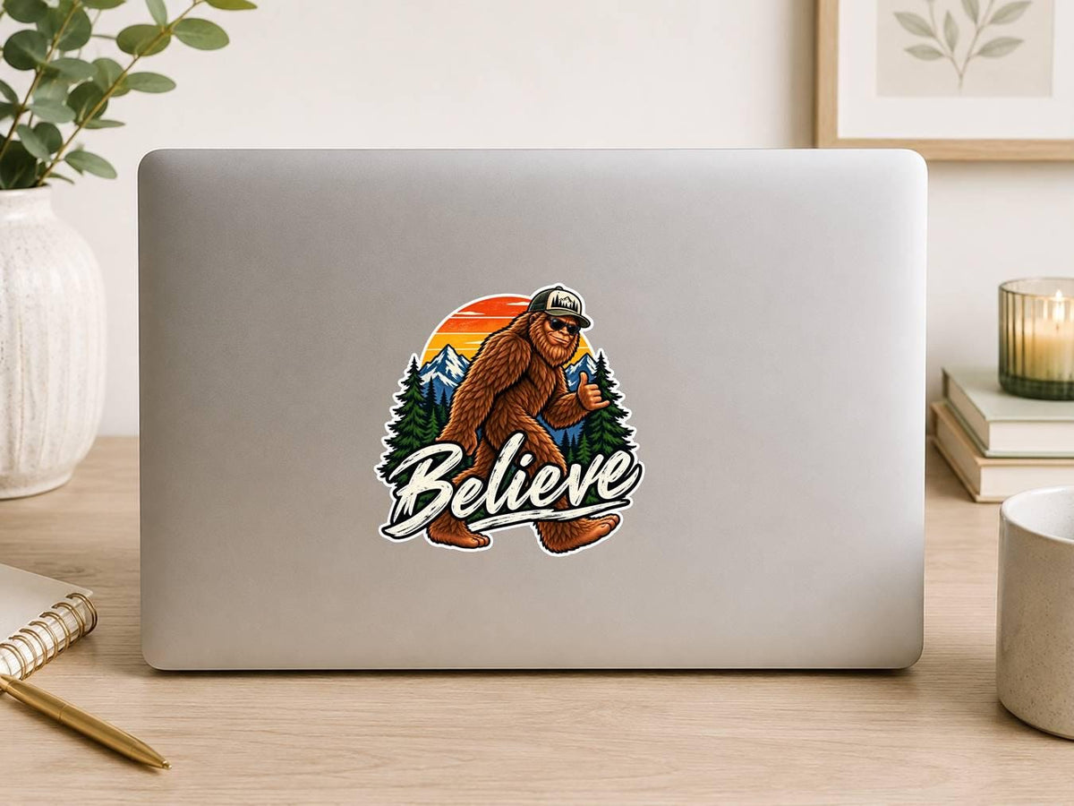 Bigfoot Believe Sticker, Sasquatch Vinyl Decal, Mountain Forest Cryptid Sticker – ST 047