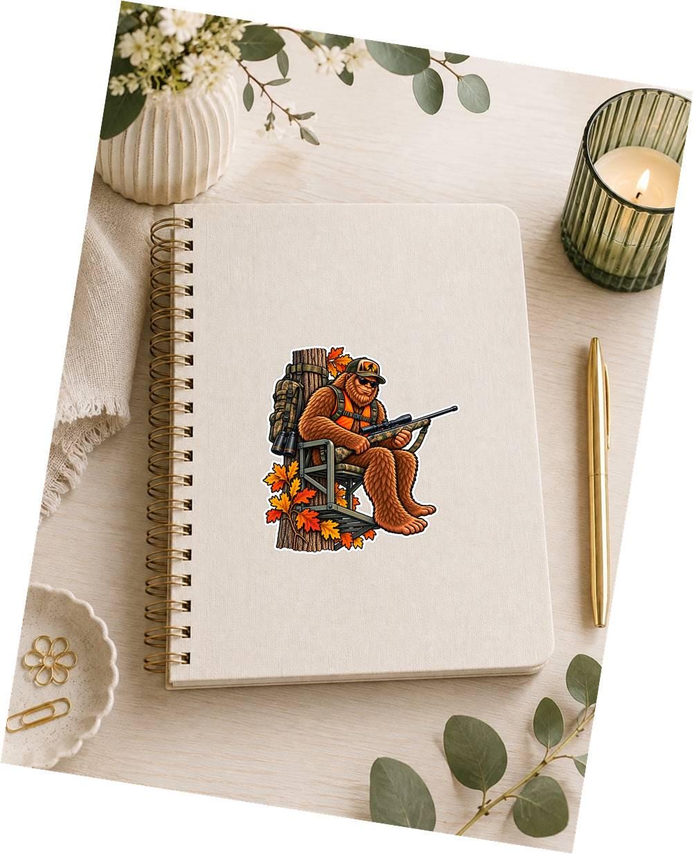 Bigfoot Deer Hunting Sticker, Sasquatch Deer Hunter Vinyl Decal, Tree Stand Hunting Sticker – ST 048