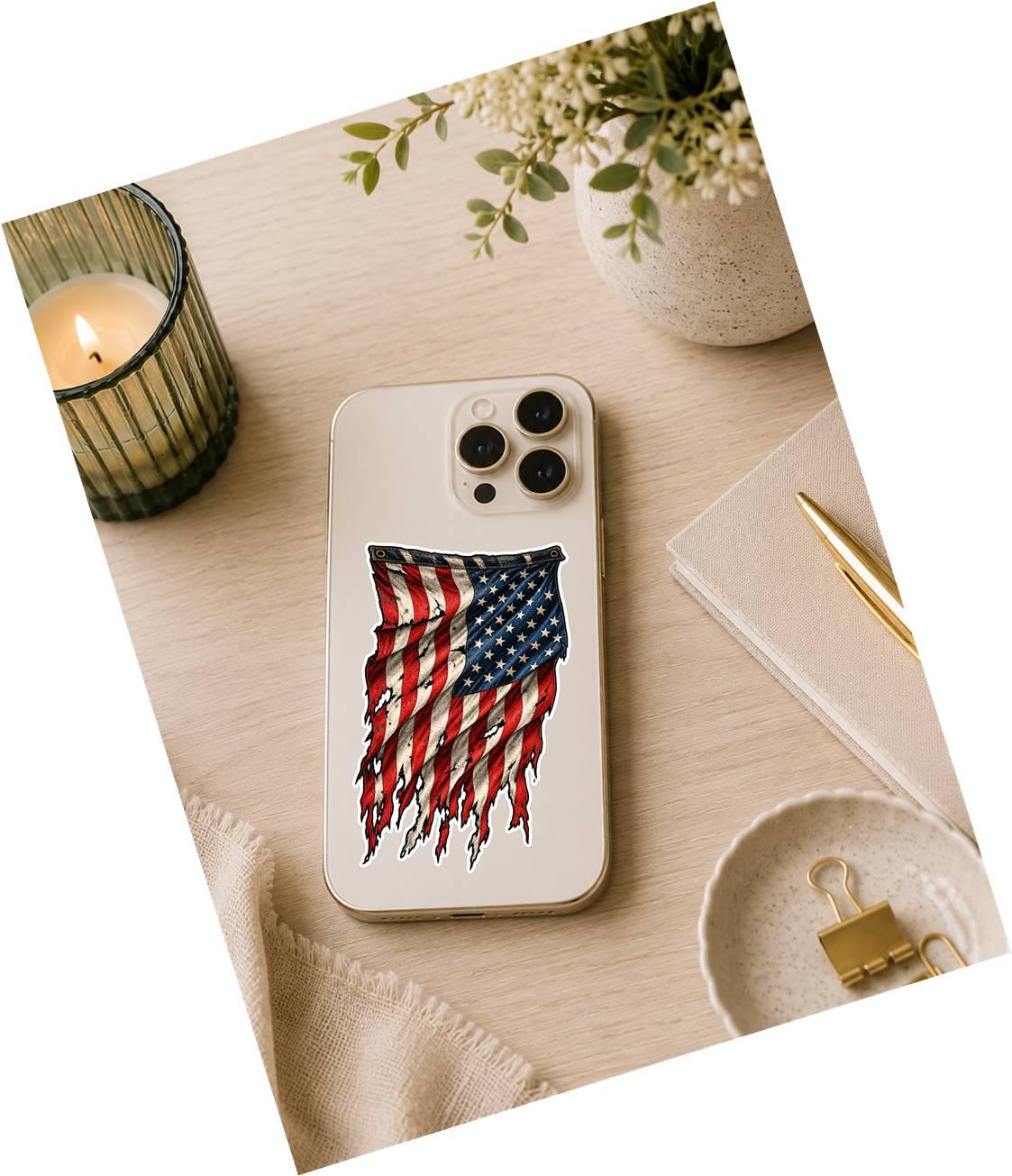 Tattered American Flag Sticker, Distressed USA Flag Vinyl Decal, Patriotic American Sticker ST 049