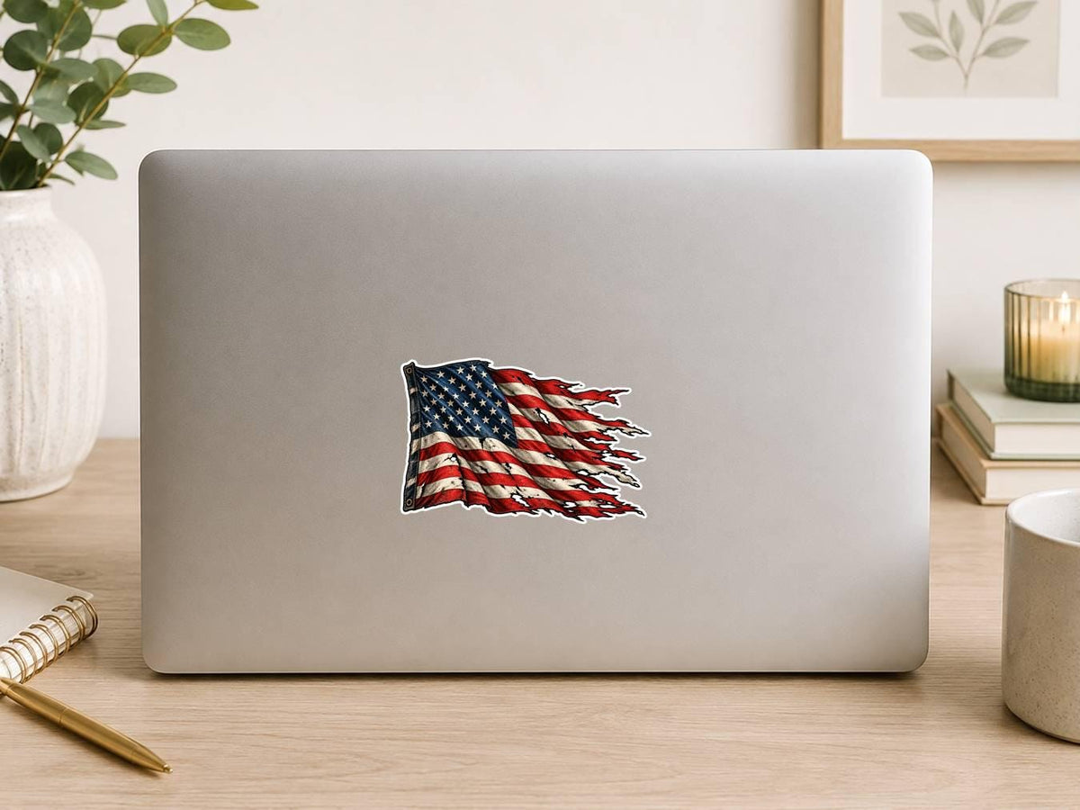 Tattered American Flag Sticker, Distressed USA Flag Vinyl Decal, Patriotic American Sticker ST 049