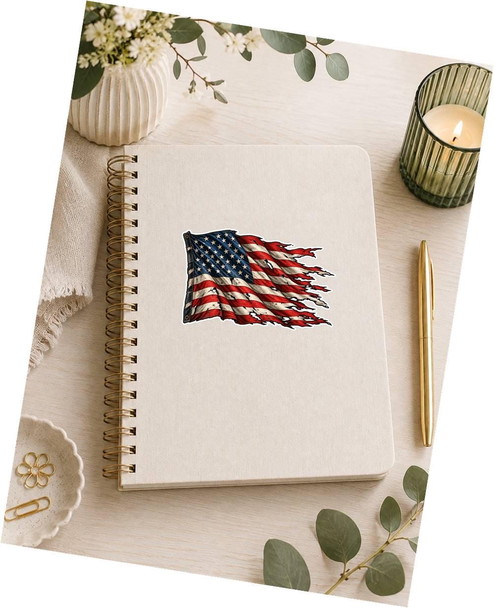 Tattered American Flag Sticker, Distressed USA Flag Vinyl Decal, Patriotic American Sticker ST 049