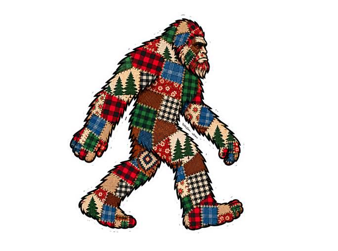 Patchwork Bigfoot Sticker, Quilt Sasquatch Vinyl Decal, Quilted Bigfoot Sticker, Colorful Cryptid Sticker, Bigfoot Gift ST 053