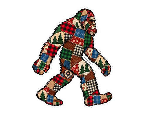 Patchwork Bigfoot Sticker, Quilt Sasquatch Vinyl Decal, Quilted Bigfoot Sticker, Colorful Cryptid Sticker, Bigfoot Gift ST 053