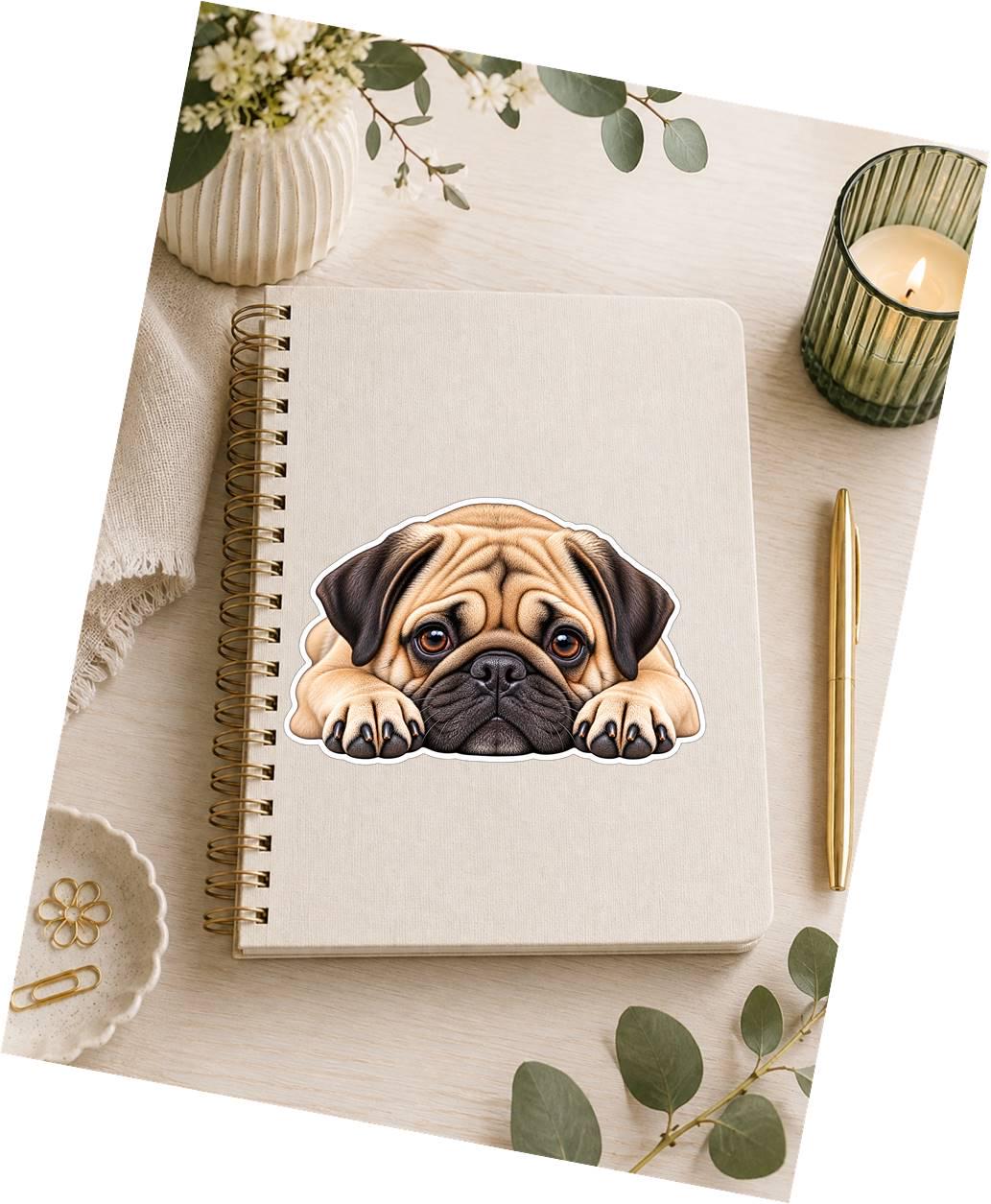 Pug Sticker, Pug Dog Vinyl Decal, Waterproof Laminated Dog Sticker st 122