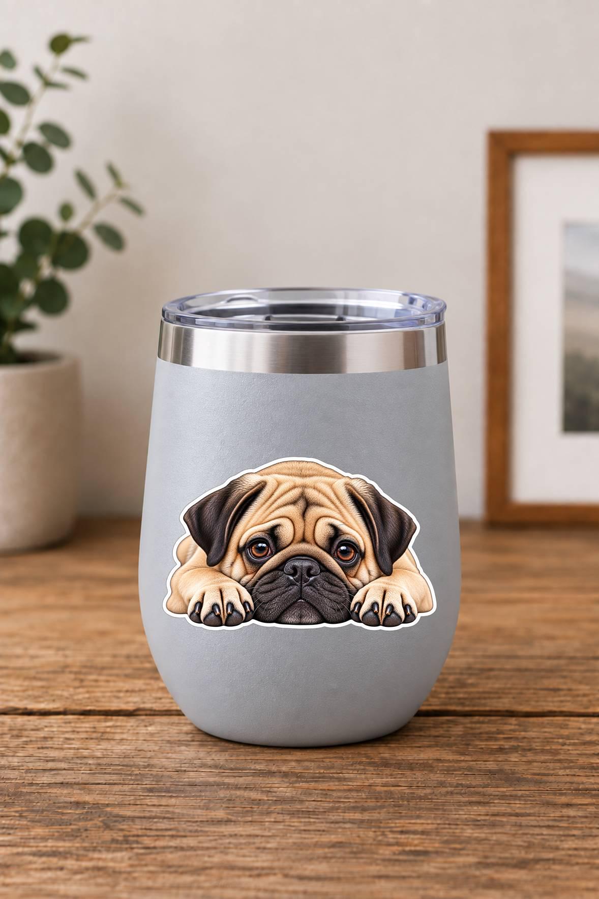 Pug Sticker, Pug Dog Vinyl Decal, Waterproof Laminated Dog Sticker st 122