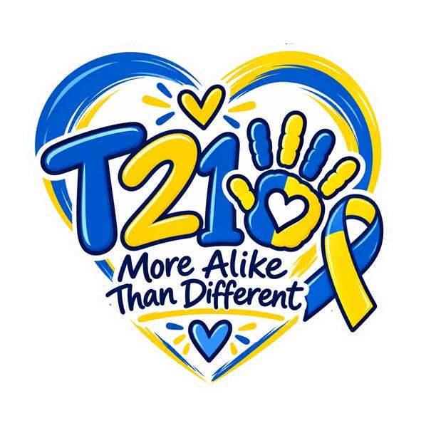 T21 Trisomy 21 Sticker, Down Syndrome Awareness Decal, Blue Yellow Heart Sticker ST 057