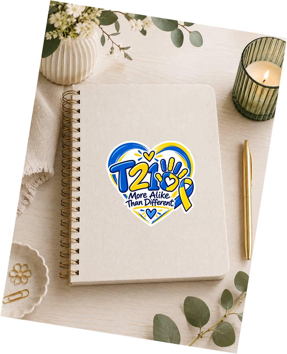 T21 Trisomy 21 Sticker, Down Syndrome Awareness Decal, Blue Yellow Heart Sticker ST 057