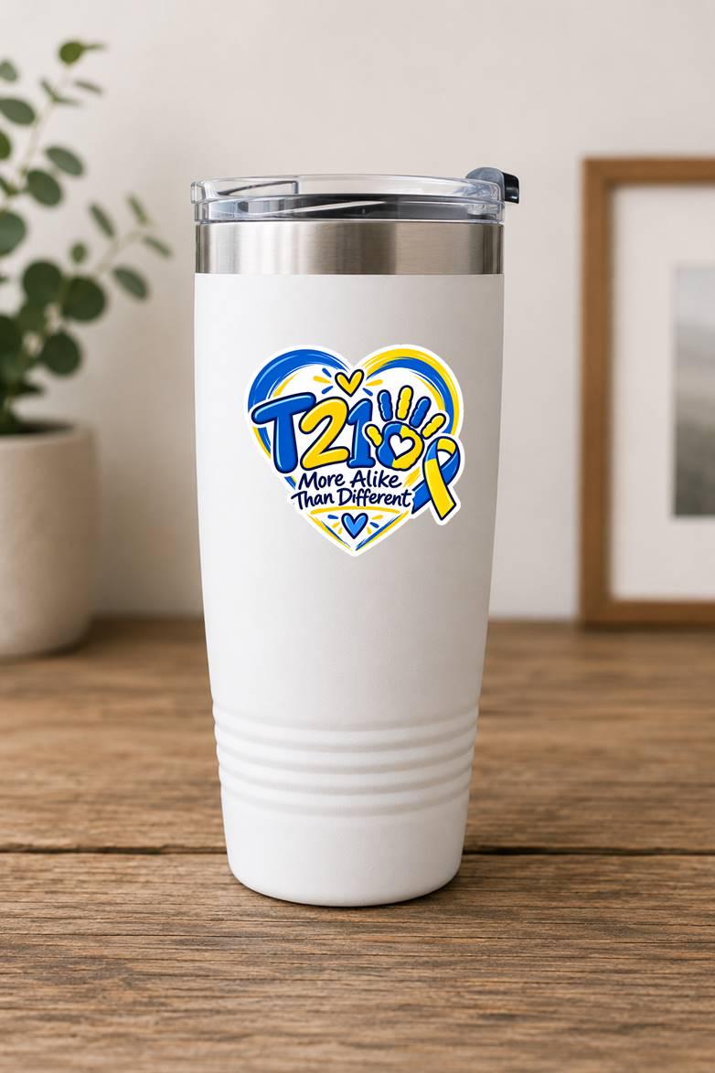T21 Trisomy 21 Sticker, Down Syndrome Awareness Decal, Blue Yellow Heart Sticker ST 057