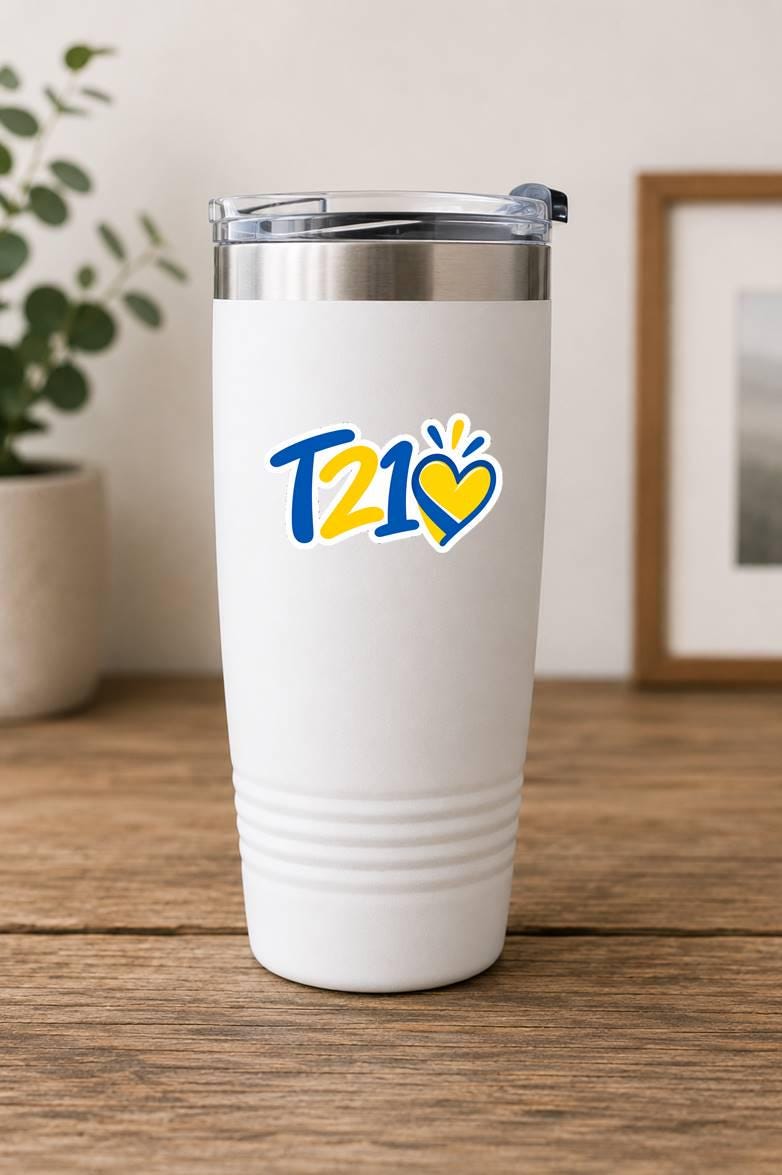 T21 Trisomy 21 Sticker, Down Syndrome Awareness Decal, Blue Yellow Heart Sticker ST 059