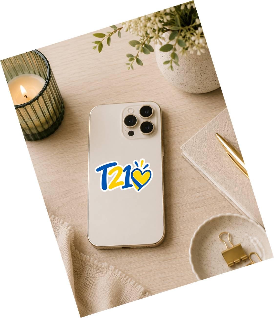 T21 Trisomy 21 Sticker, Down Syndrome Awareness Decal, Blue Yellow Heart Sticker ST 059