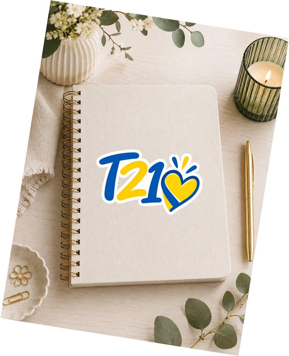 T21 Trisomy 21 Sticker, Down Syndrome Awareness Decal, Blue Yellow Heart Sticker ST 059