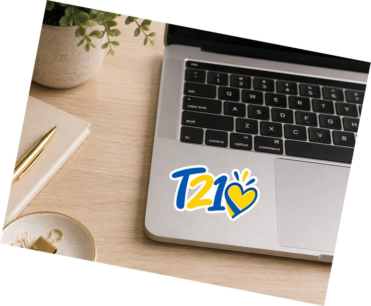 T21 Trisomy 21 Sticker, Down Syndrome Awareness Decal, Blue Yellow Heart Sticker ST 059