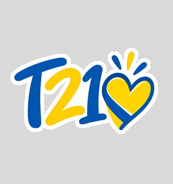 T21 Trisomy 21 Sticker, Down Syndrome Awareness Decal, Blue Yellow Heart Sticker ST 059