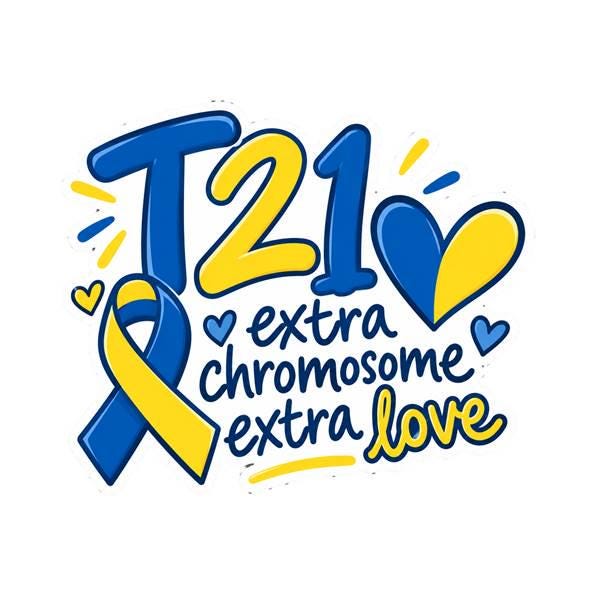 T21 Trisomy 21 Sticker, Down Syndrome Awareness Decal, Blue Yellow Heart Sticker ST 060