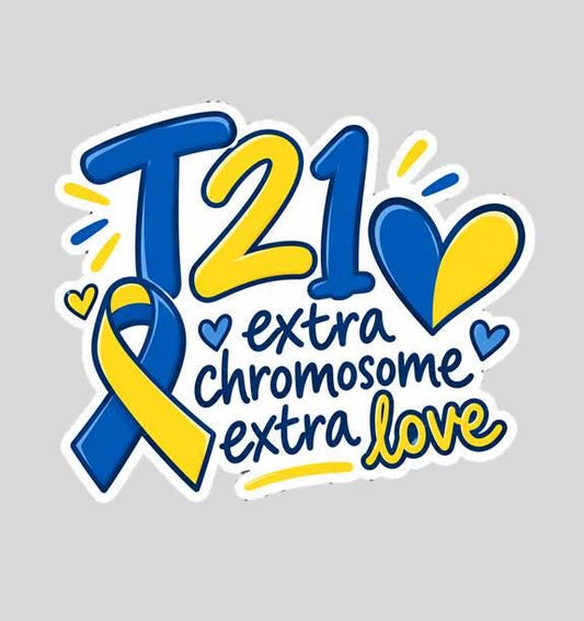T21 Trisomy 21 Sticker, Down Syndrome Awareness Decal, Blue Yellow Heart Sticker ST 060
