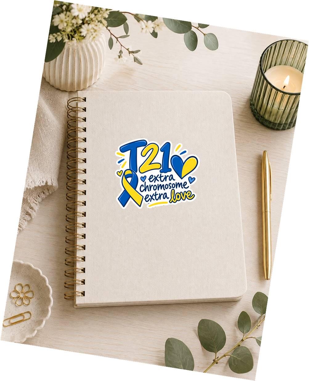 T21 Trisomy 21 Sticker, Down Syndrome Awareness Decal, Blue Yellow Heart Sticker ST 060