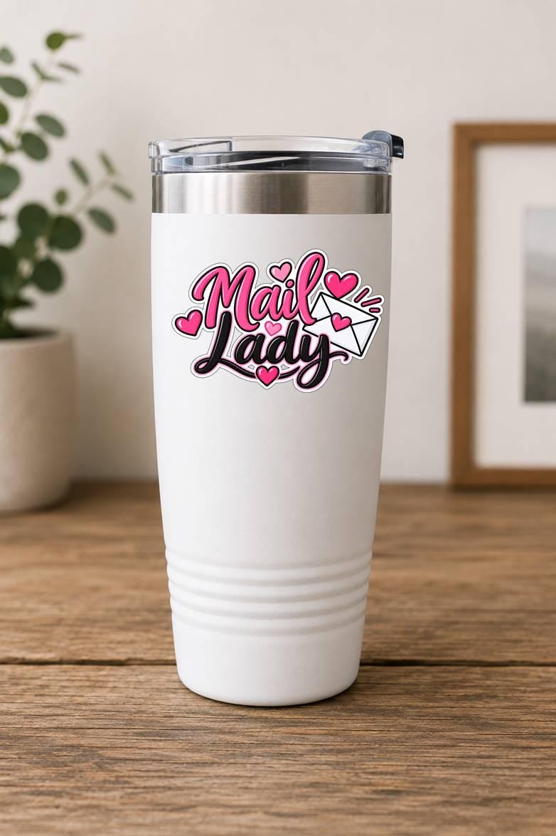 Mail Lady Sticker, Female Mail Carrier Decal, Postal Worker Gift, Cute Pink Mailwoman Sticker ST 061