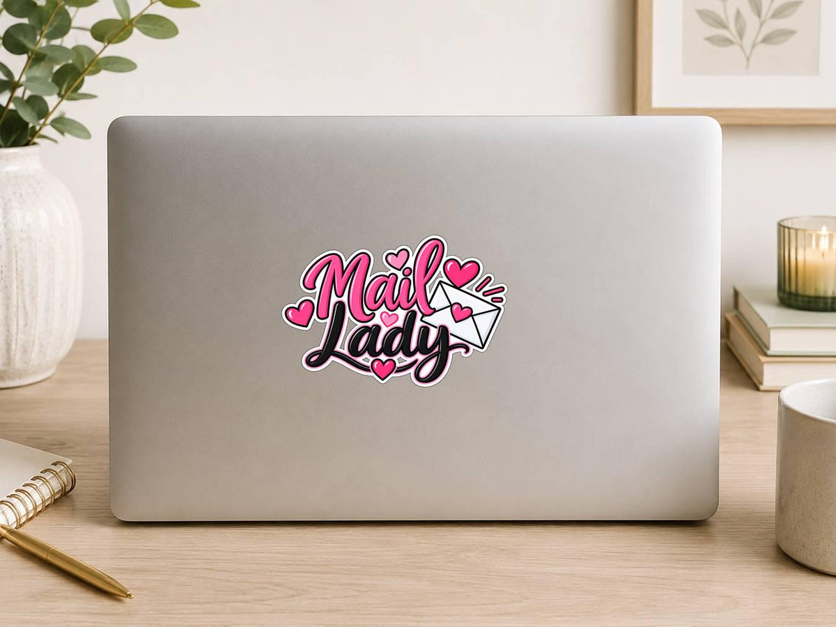 Mail Lady Sticker, Female Mail Carrier Decal, Postal Worker Gift, Cute Pink Mailwoman Sticker ST 061