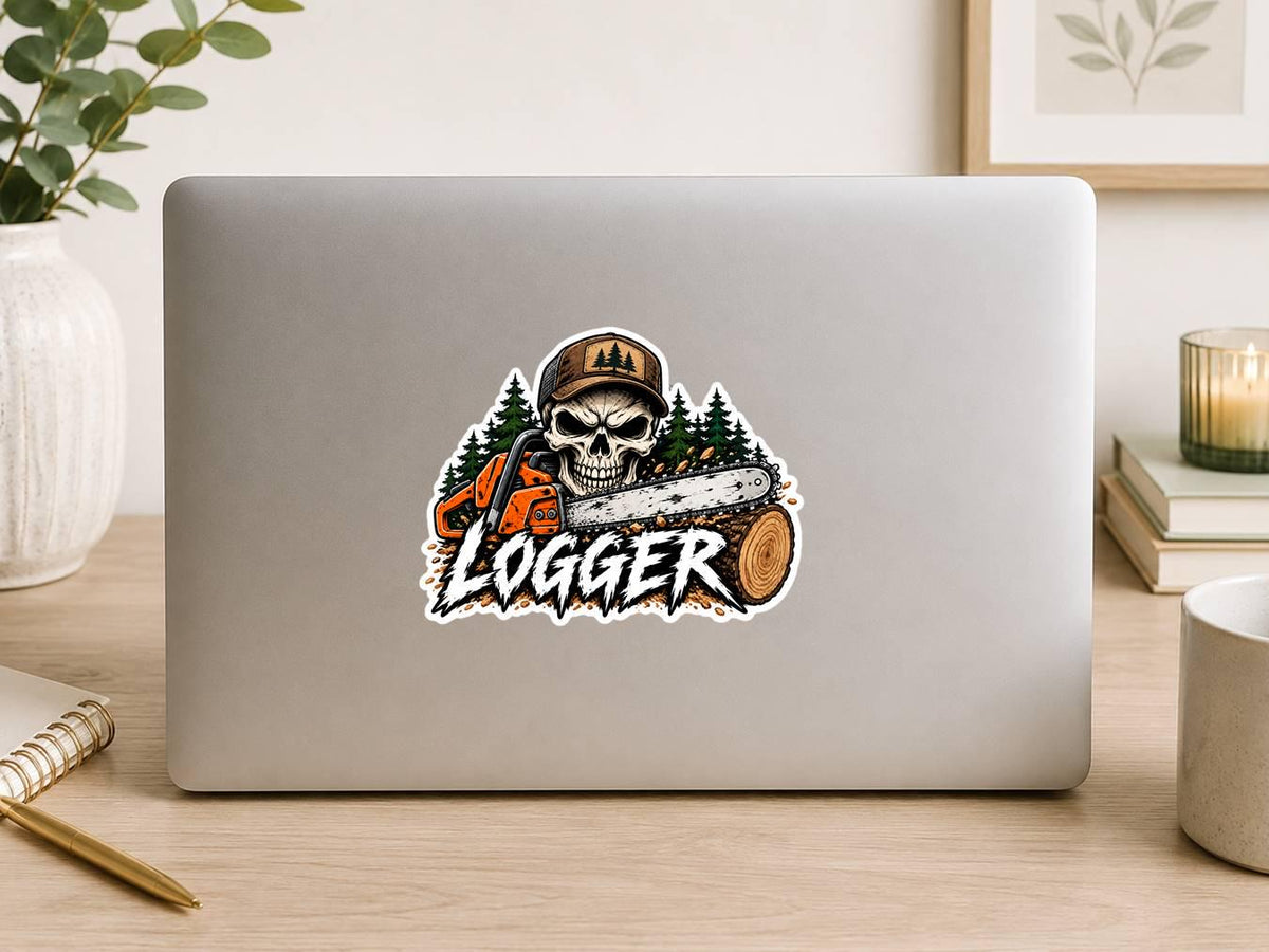 Logger Sticker, Logging Skull Sticker, Chainsaw Sticker, Lumberjack Sticker, Forestry Sticker, Logger Gift, Logging Vinyl Sticker OS 81