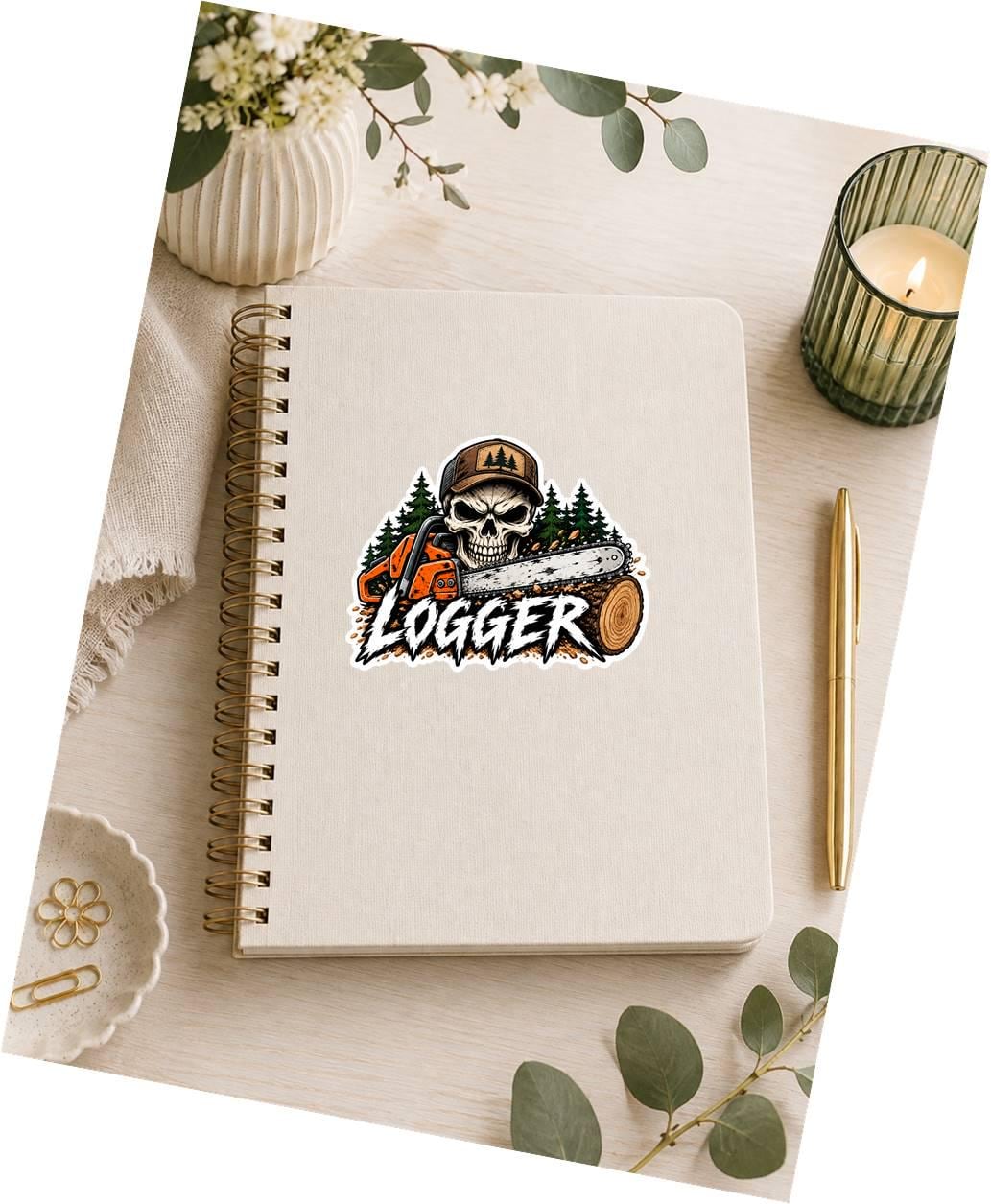 Logger Sticker, Logging Skull Sticker, Chainsaw Sticker, Lumberjack Sticker, Forestry Sticker, Logger Gift, Logging Vinyl Sticker OS 81