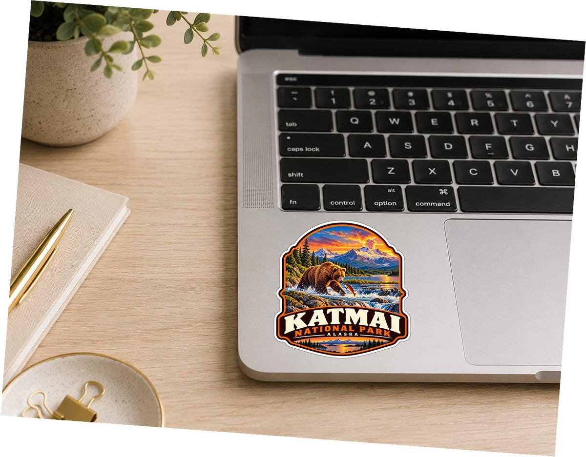 Katmai National Park Sticker | Alaska National Park Decal | Brown Bear Salmon Sticker ST 158