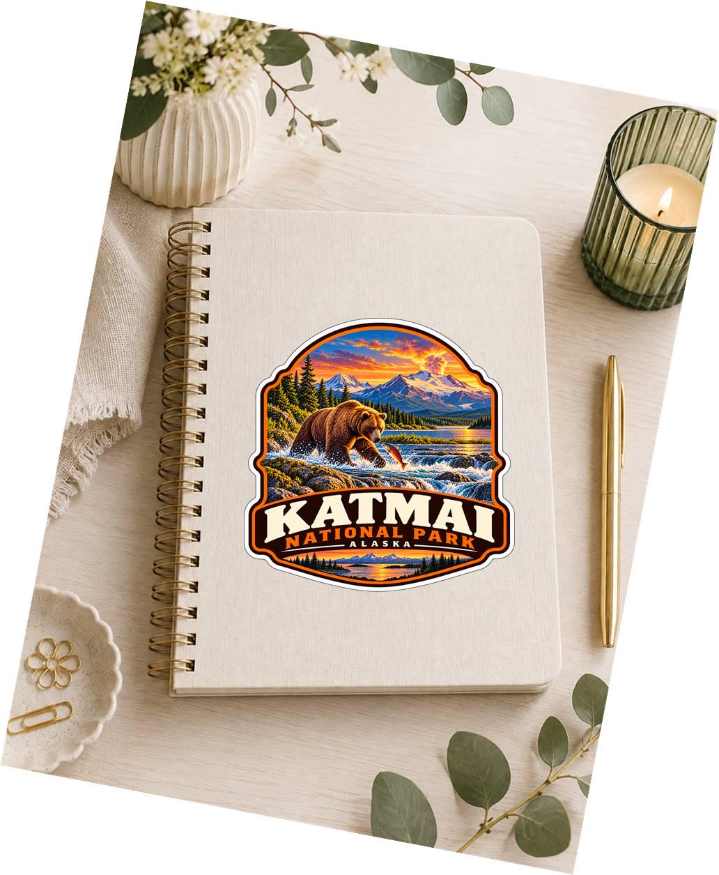 Katmai National Park Sticker | Alaska National Park Decal | Brown Bear Salmon Sticker ST 158