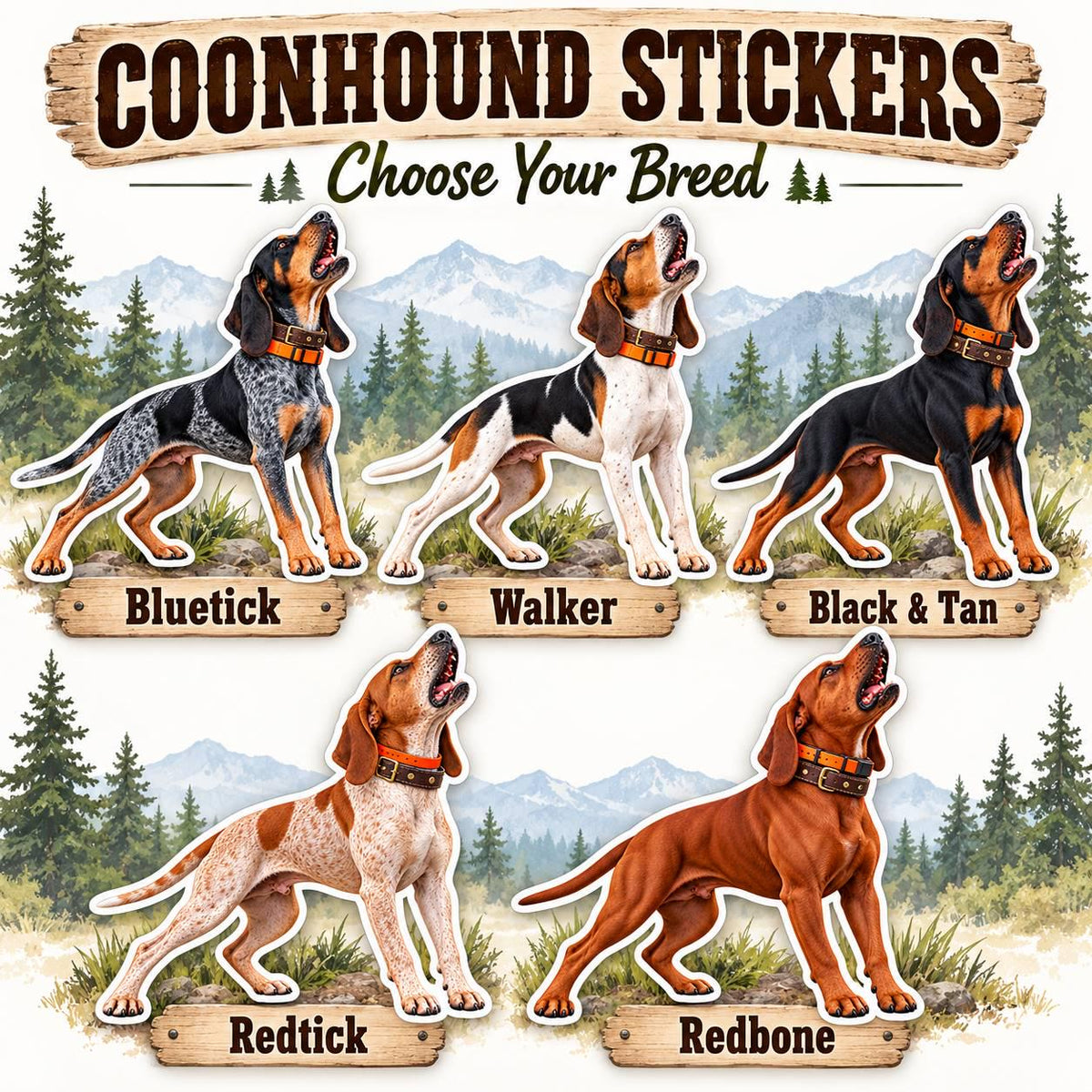 Coonhound Sticker | Treeing Hound Dog Decal | Bluetick Walker Redbone Black and Tan Redtick st 163