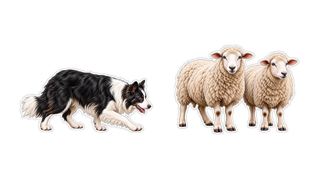 Border Collie Herding Sheep Stickers, Sheepdog Vinyl Decal, Farm Dog Sticker ST 120