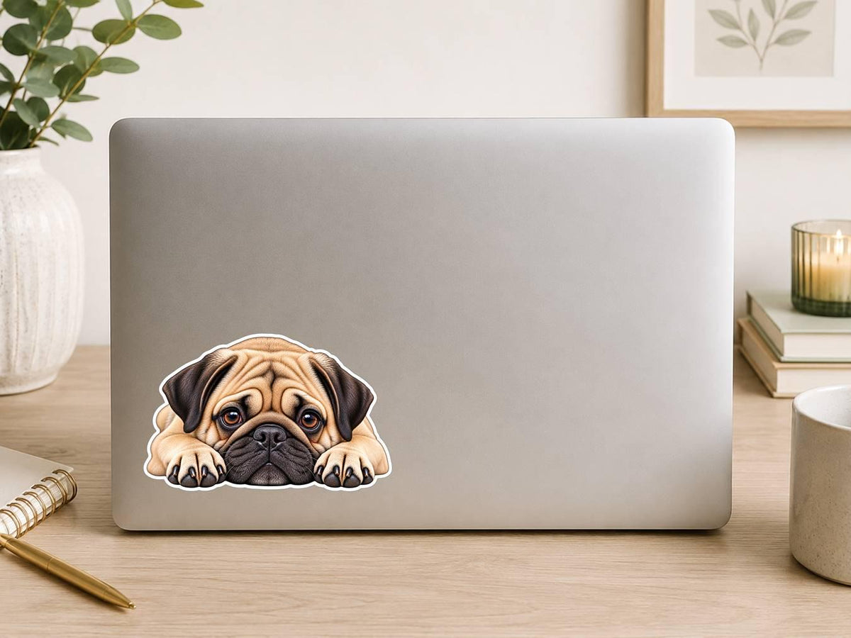 Pug Sticker, Pug Dog Vinyl Decal, Waterproof Laminated Dog Sticker st 122