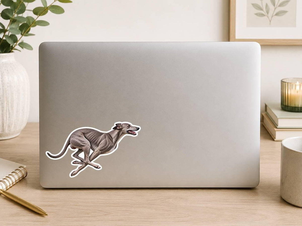 Greyhound Sticker, Running Greyhound Vinyl Decal, Waterproof Laminated Dog Sticker st 166